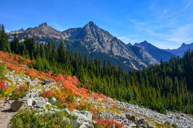 Maple Pass Trail and mountain peaks.